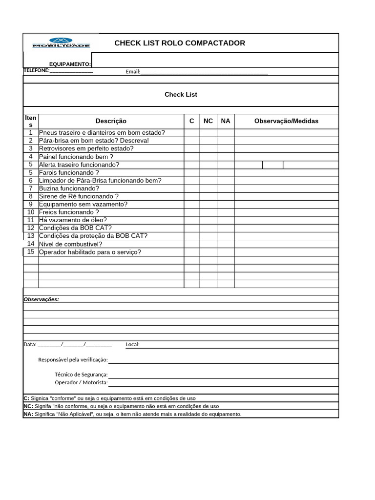 Check List para Rolo Compactador | PDF