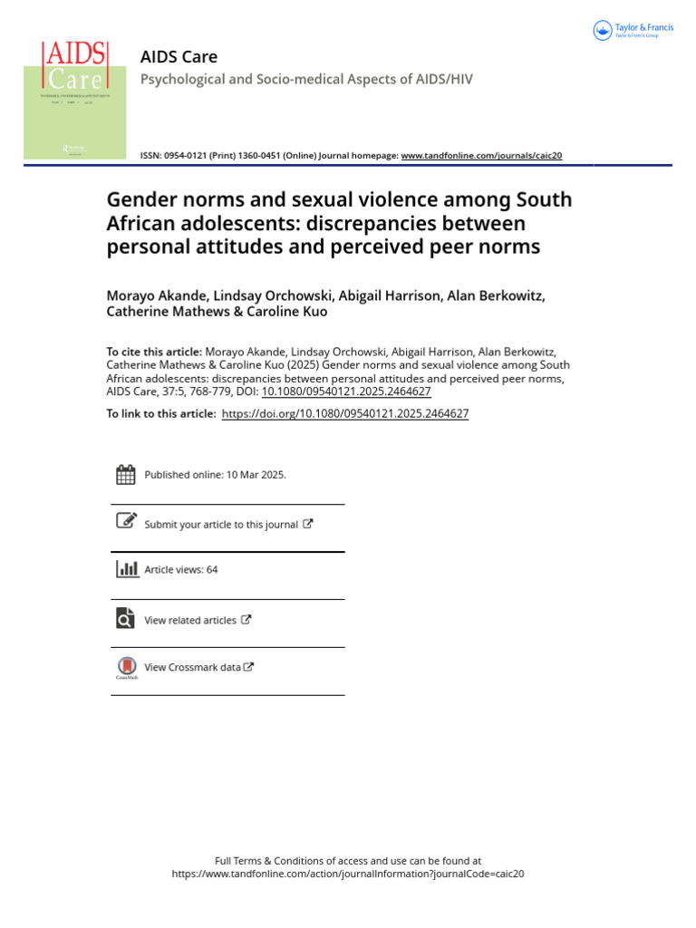 Gender Norms and Sexual Violence Among South African Adolescents ...