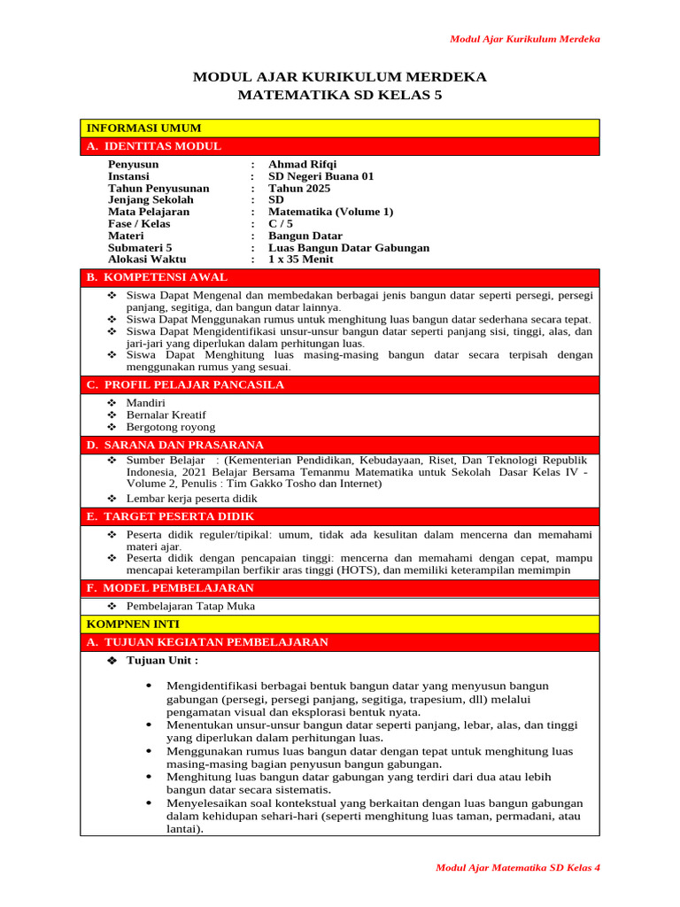 Modul Ajar Matematika SD Kelas 5 | PDF