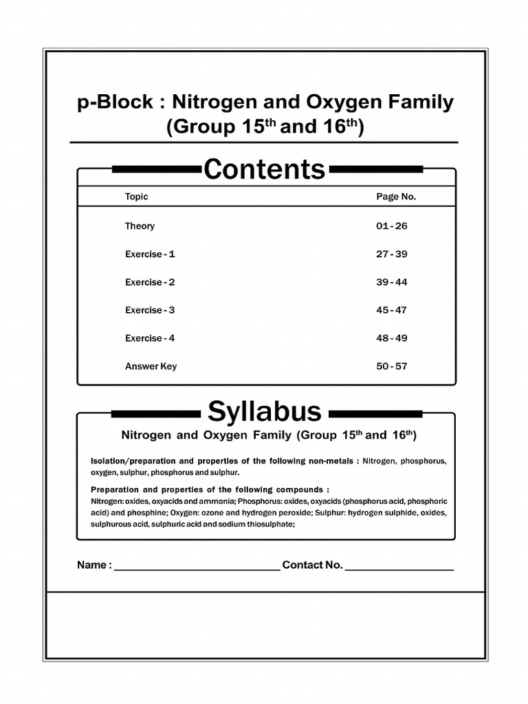 Nitrogen Oxygen Family 1 | PDF