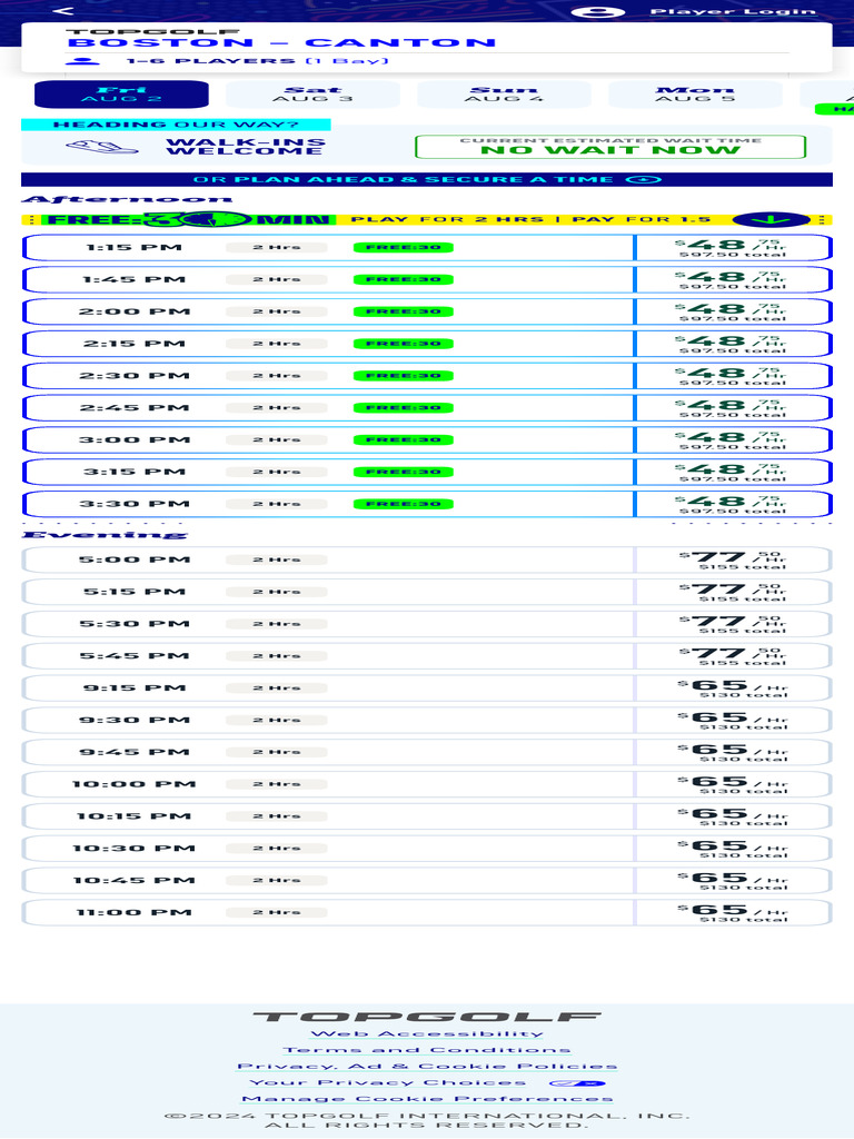 Topgolf Boston Canton Pricing & Hours | PDF