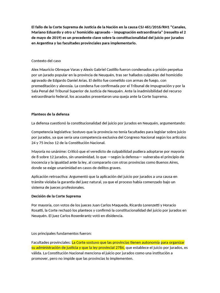 El Fallo de La Corte Suprema de Justicia de La Nación en La Causa CSJ ...