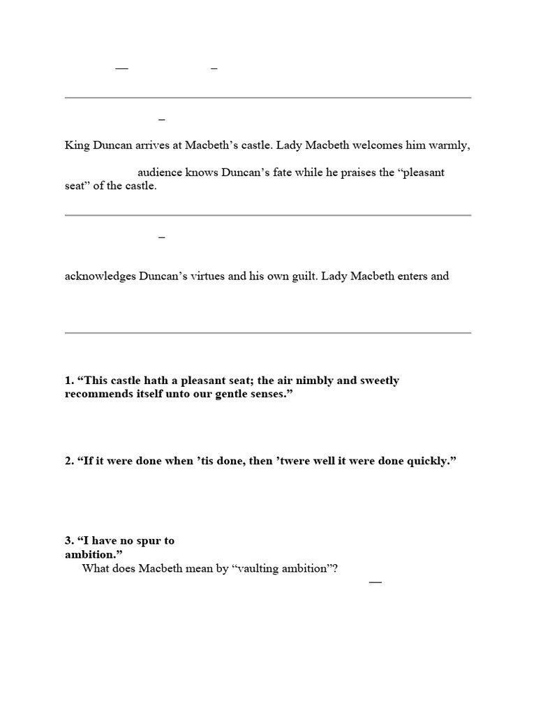 Macbeth Act 1 Scenes 6-7 Q&A Guide | PDF | Macbeth