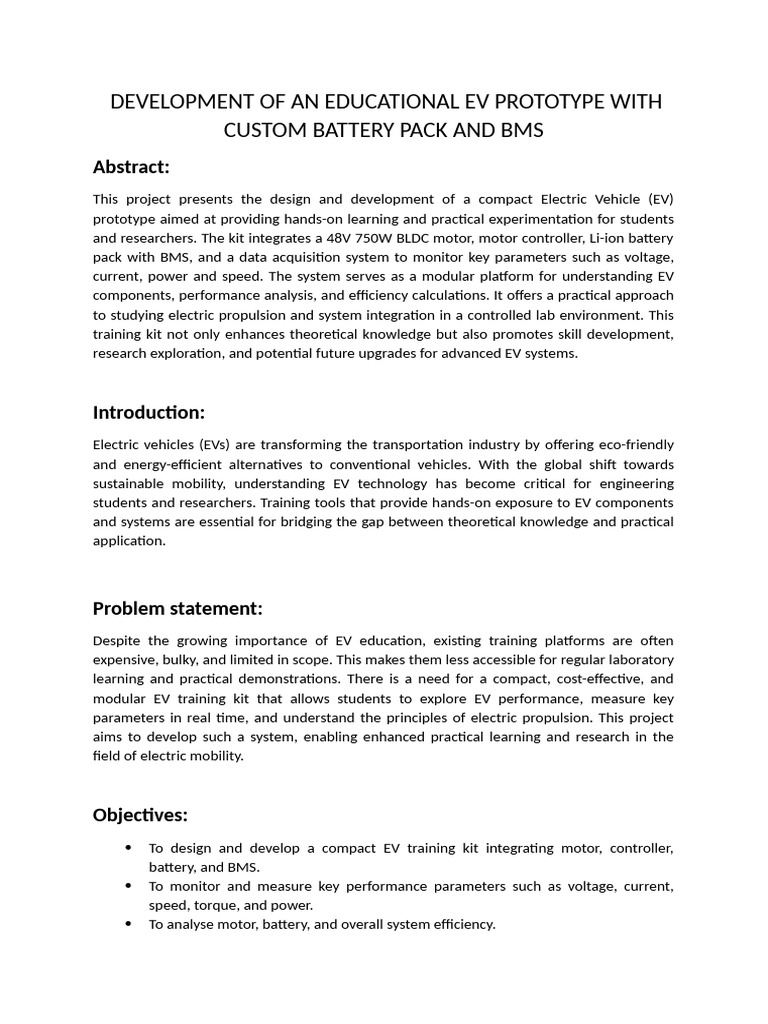 Development of An Educational Ev Prototype With Custom Battery Pack and ...
