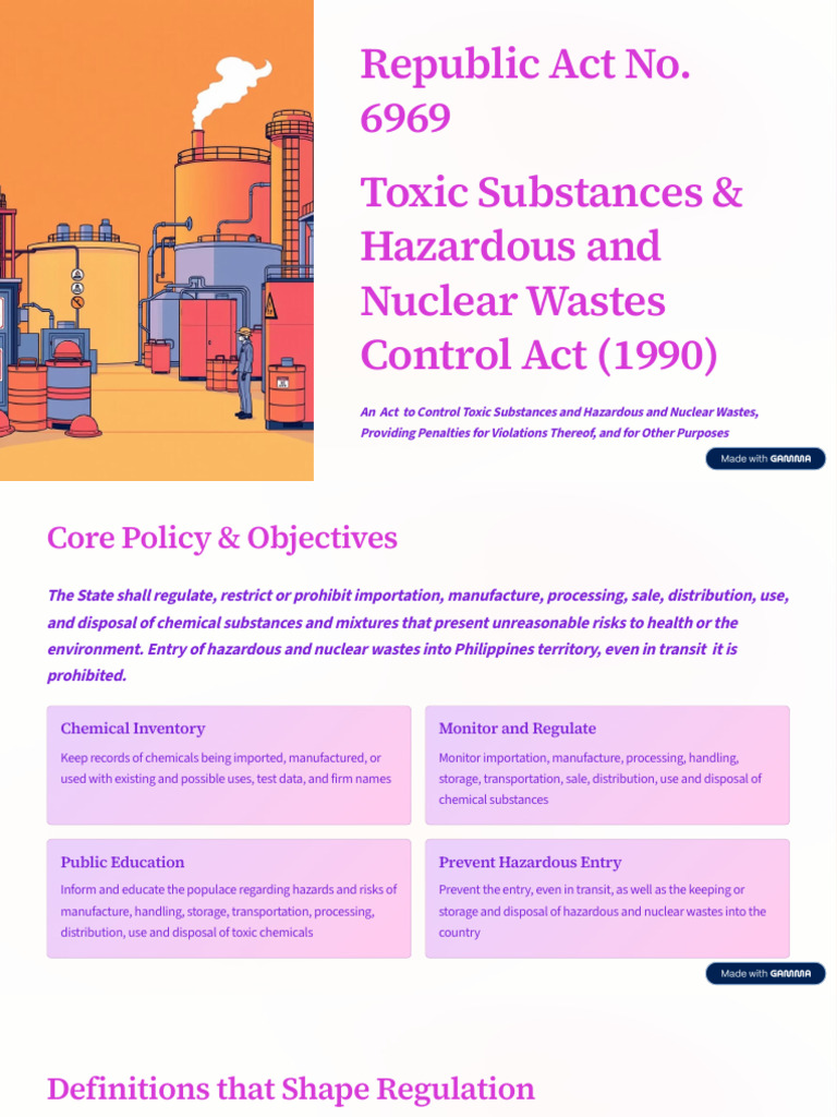 RA 6969: Toxic Waste Control in Philippines | PDF | Waste | Radioactive ...