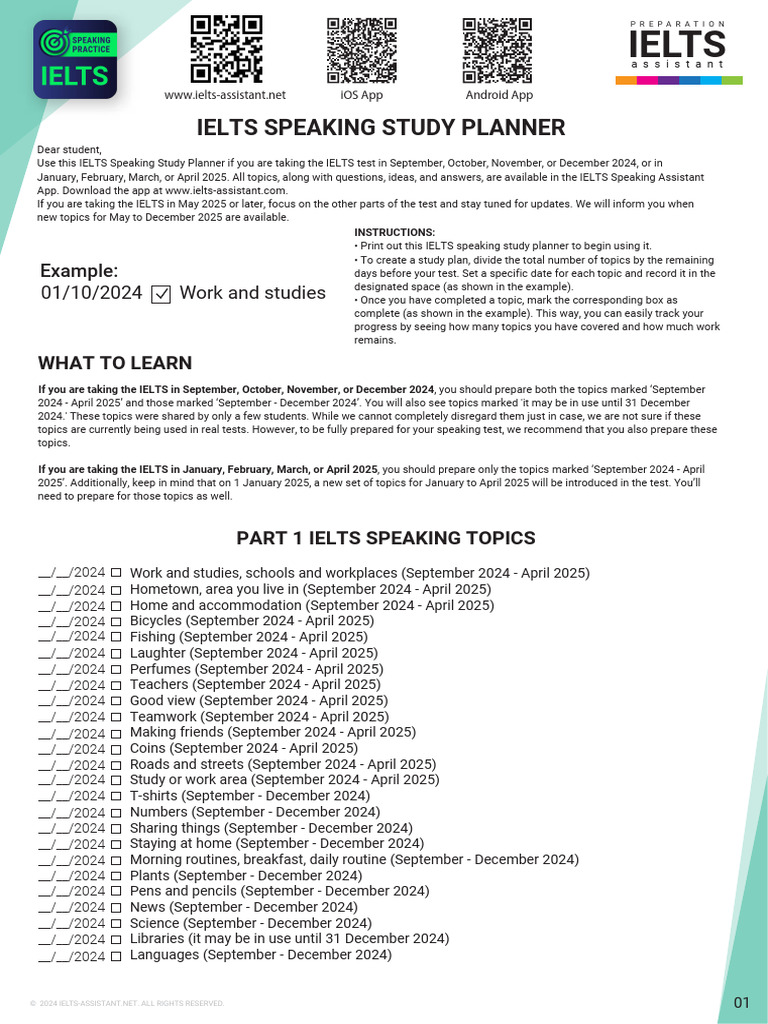 IELTS Speaking Study Planner 2024-2025 | PDF | Mobile App ...