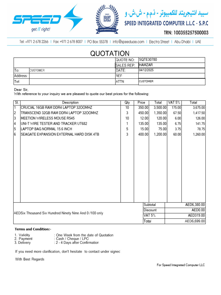 Quotation for Computer Hardware Supplies | PDF