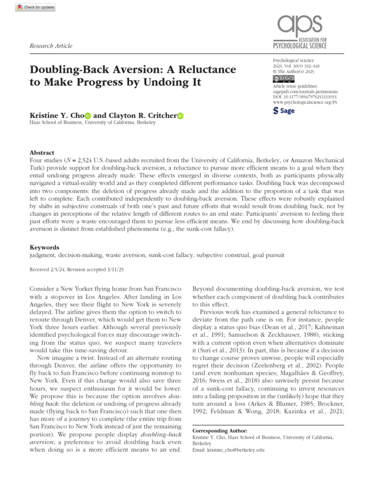 Doubling-Back Aversion in Decision-Making | PDF | Data | Science