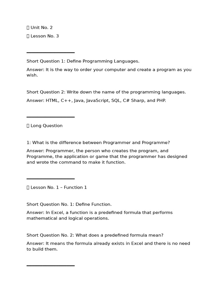 Programming and Excel Functions Guide | PDF