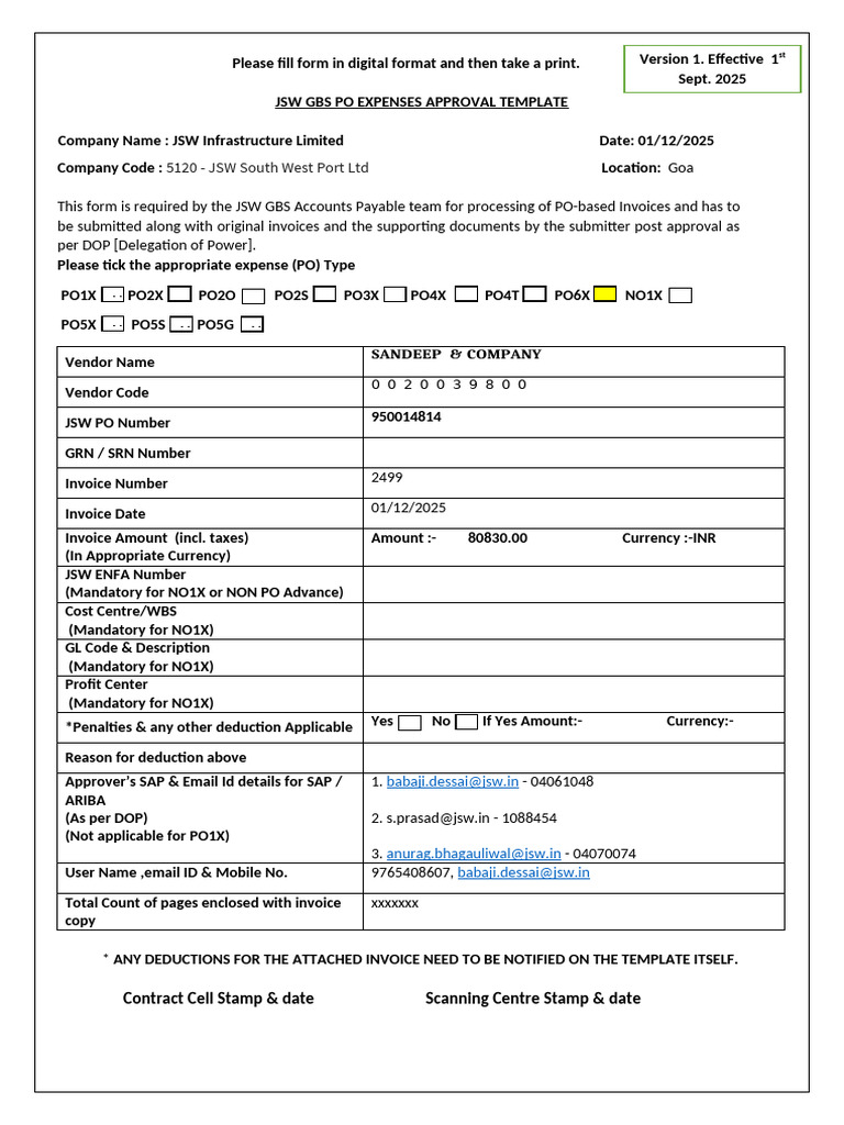 JSW PO Expenses Approval Template | PDF | Invoice | Business