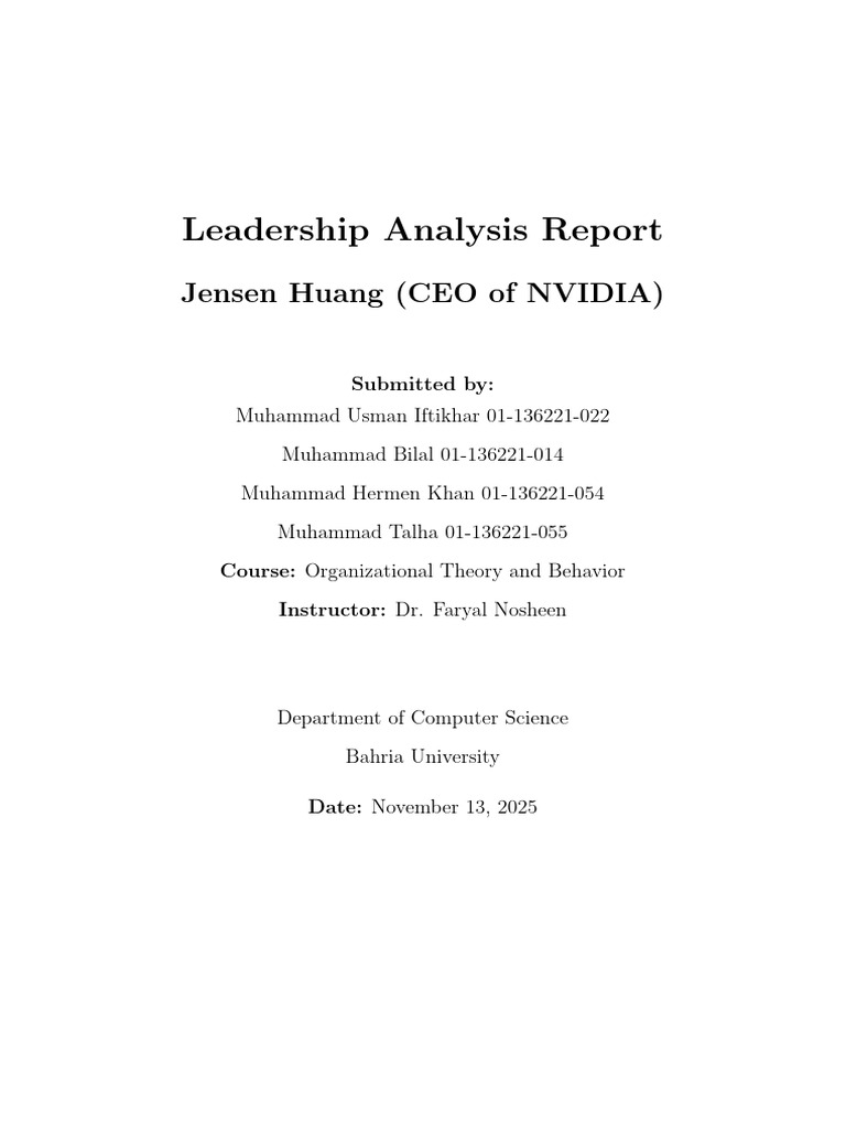 Jensen Huang Leadership Analysis Report | PDF | Leadership ...