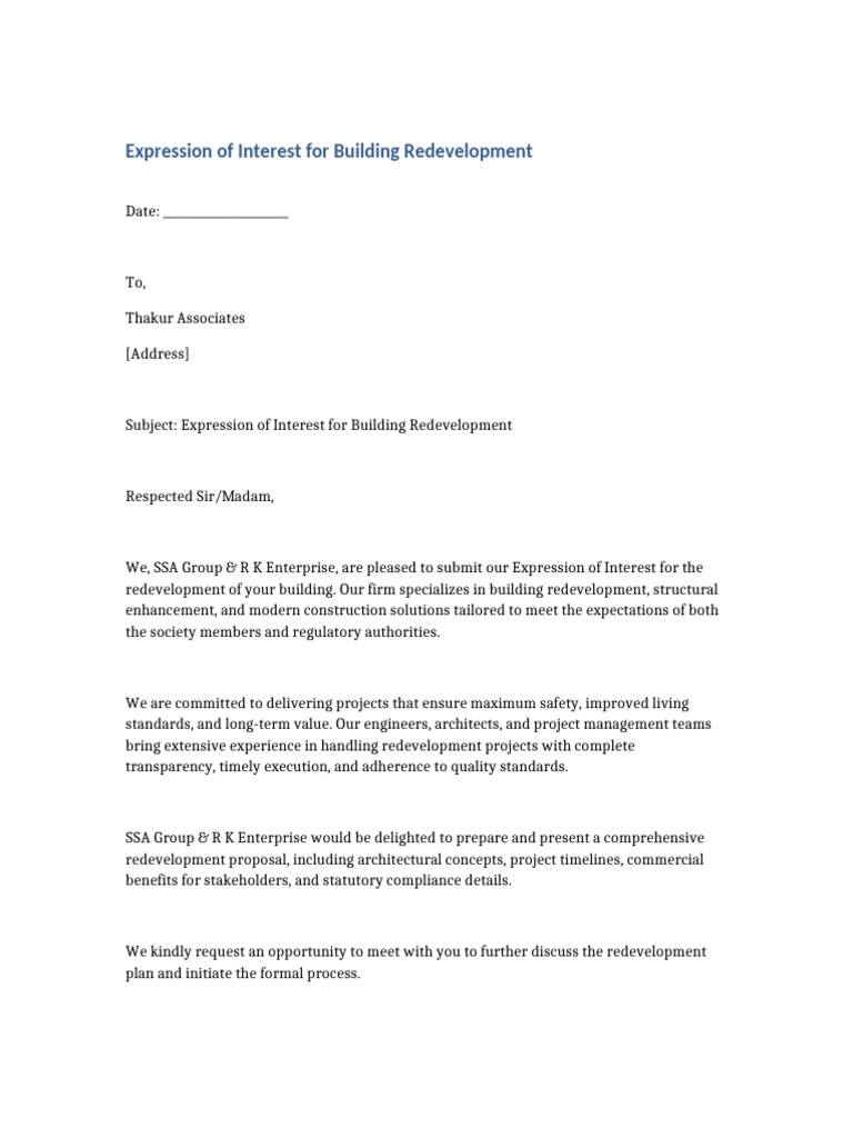 Building Redevelopment Proposal EOI | PDF