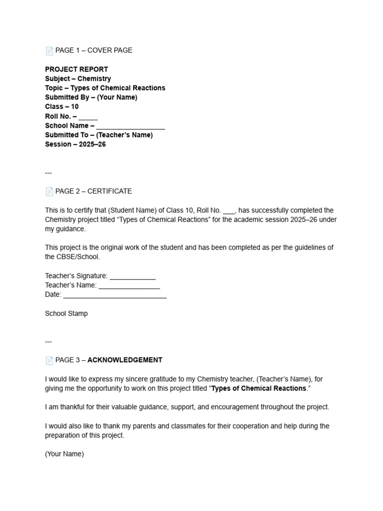 Class 10th Chemistry Project File | PDF | Redox | Chemical Reactions