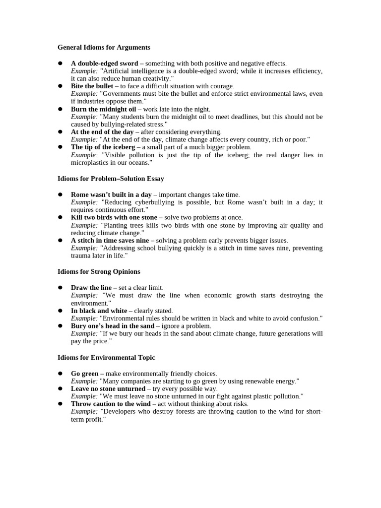 Essential Idioms for Arguments and Solutions | PDF