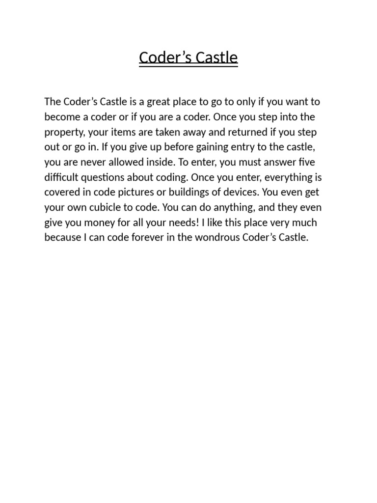 Explore Coder's Castle: A Coders' Haven | PDF