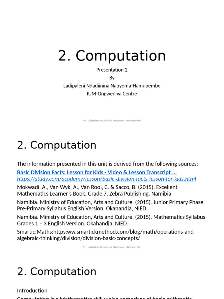 Junior Primary Math Computation Guide | PDF | Subtraction | Numbers