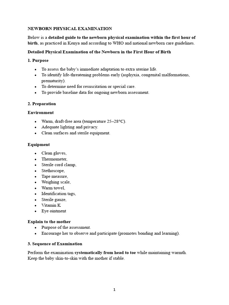 Newborn Physical Examination Guide | PDF | Medicine | Clinical Medicine
