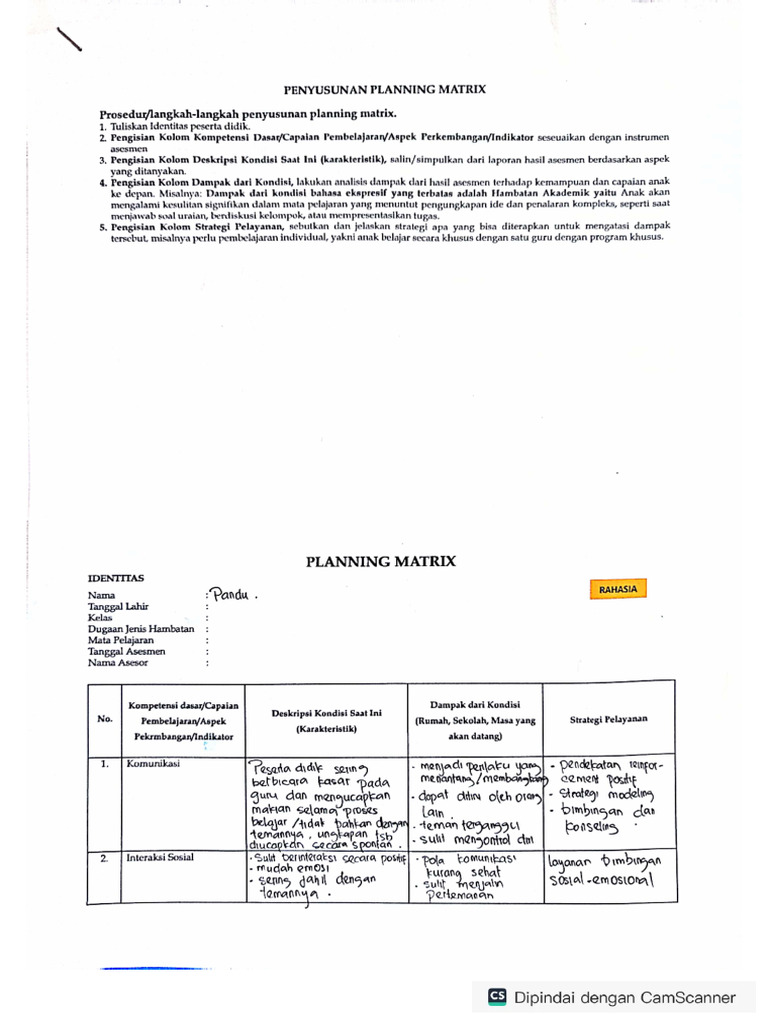 Planning Matrix Pandu | PDF