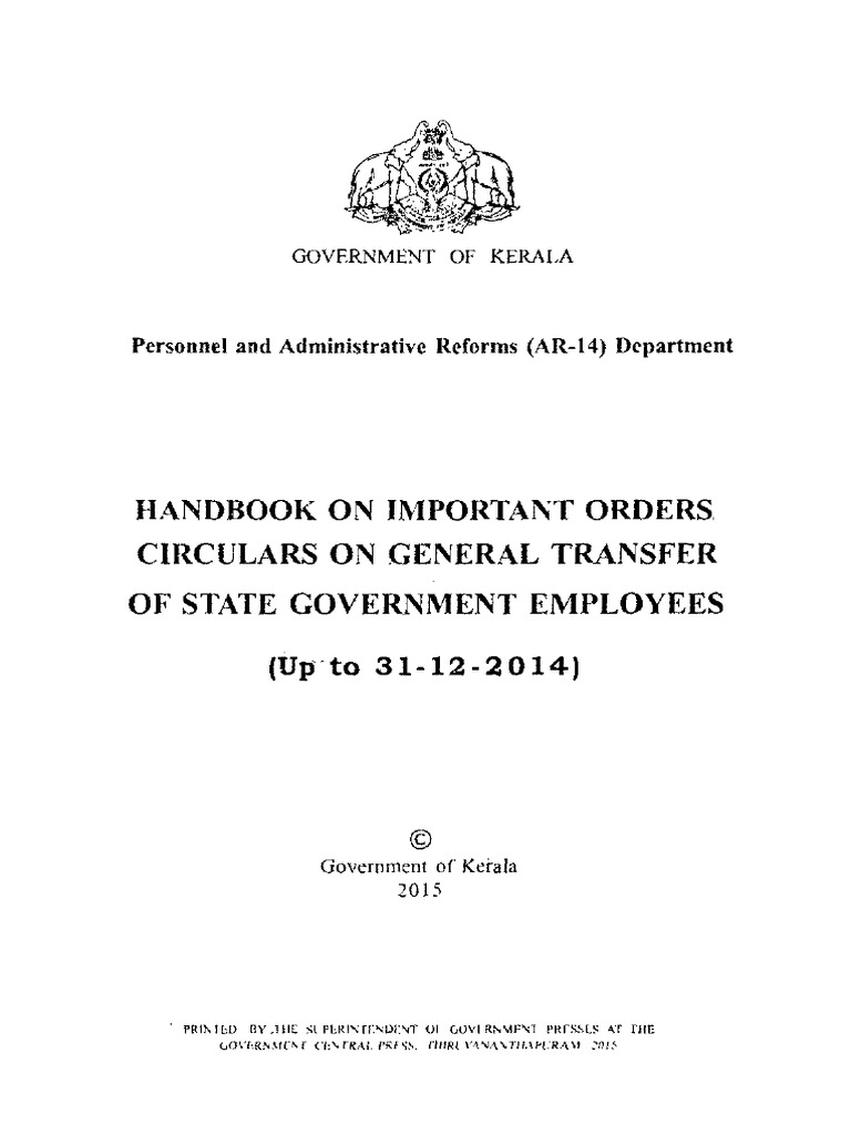 Handbook On Important Orders Circulars On General Transfer of State ...
