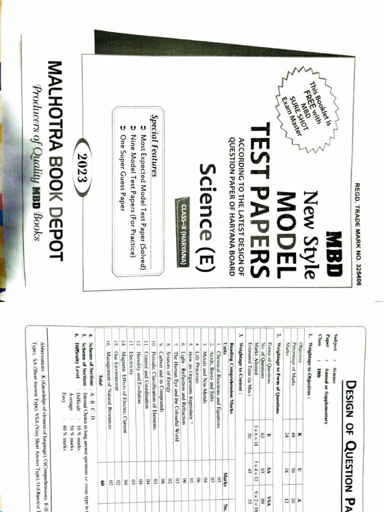 Model Test Papers for Class 10 Science | PDF | Nature | Metals