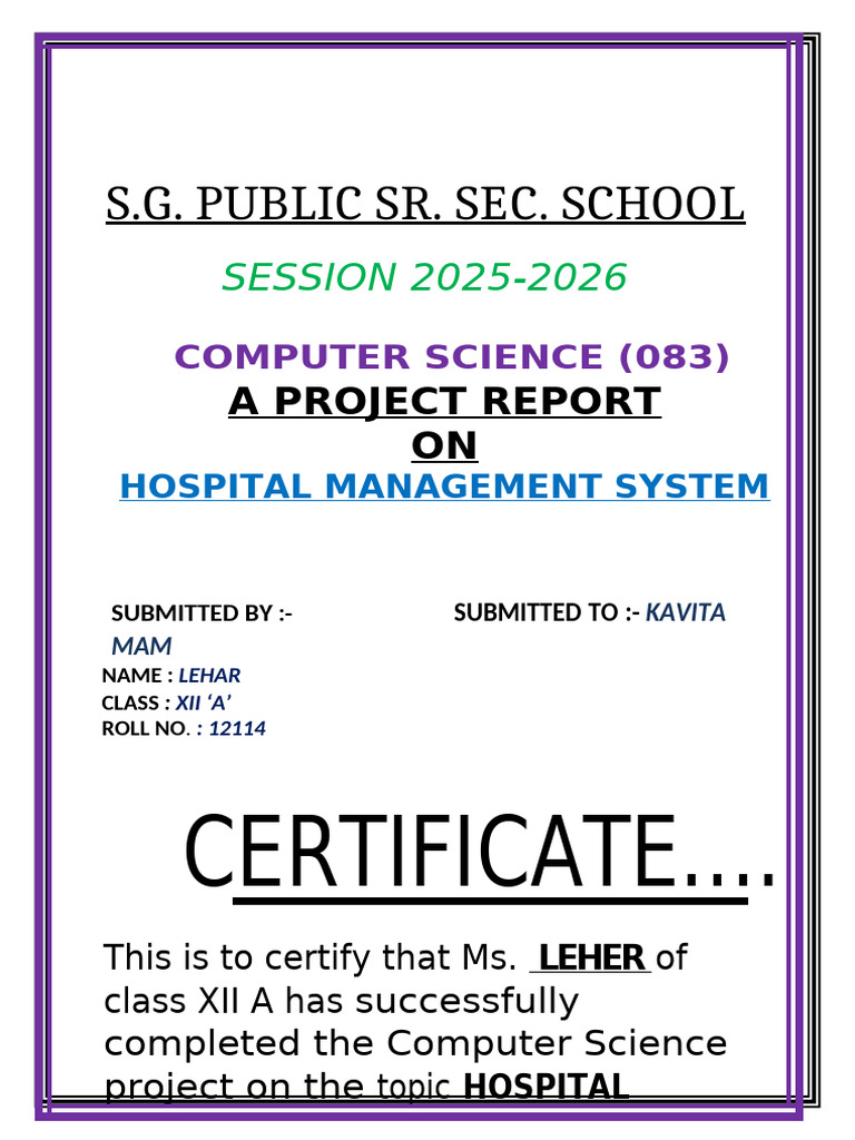 Hospital Management System Project Report | PDF | Python (Programming ...