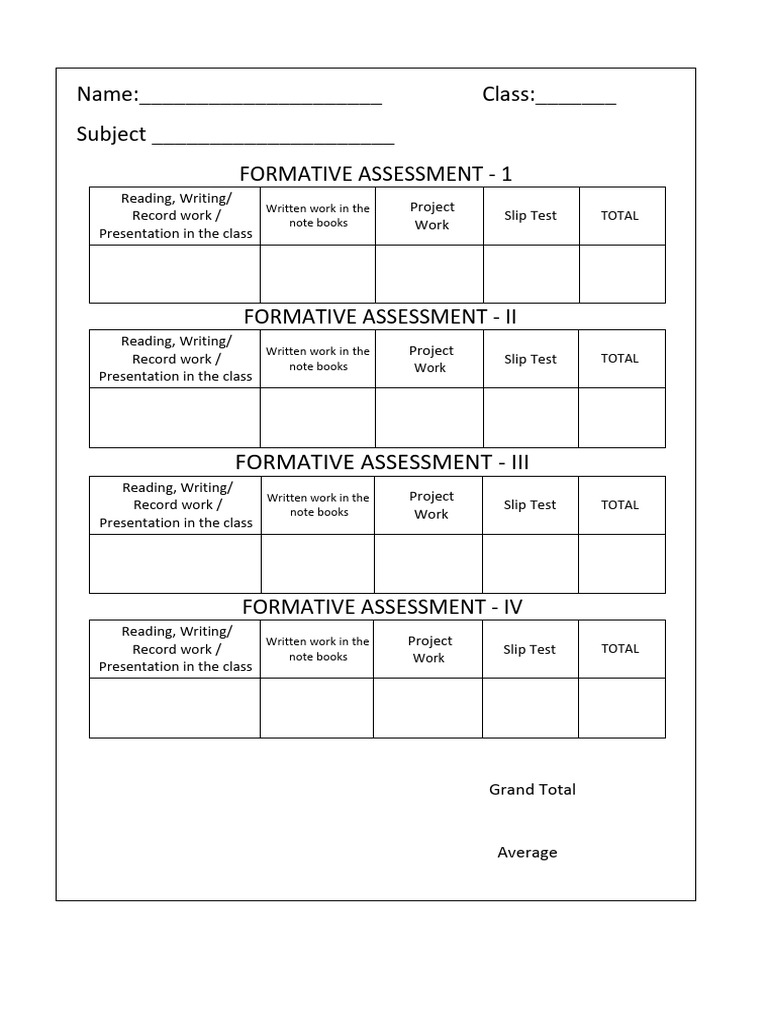 Formative Assessment Record Template | PDF