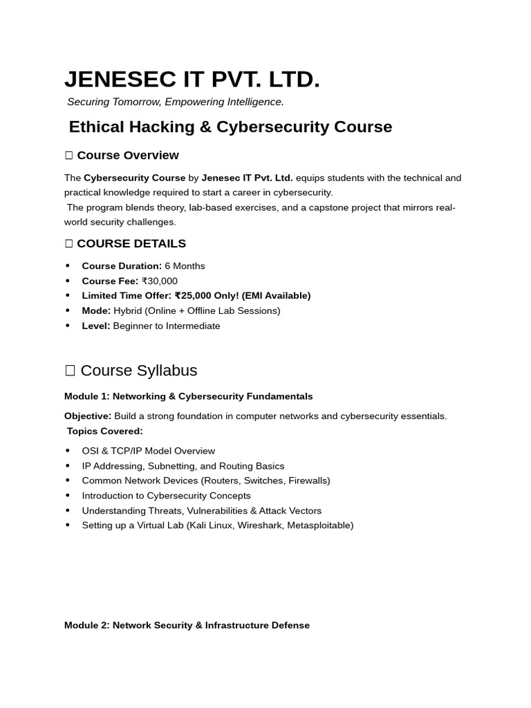 Ethical Hacking & Cybersecurity Course | PDF | Security | Computer Security