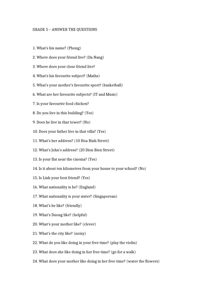 Grade 5 Question and Answer Guide | PDF