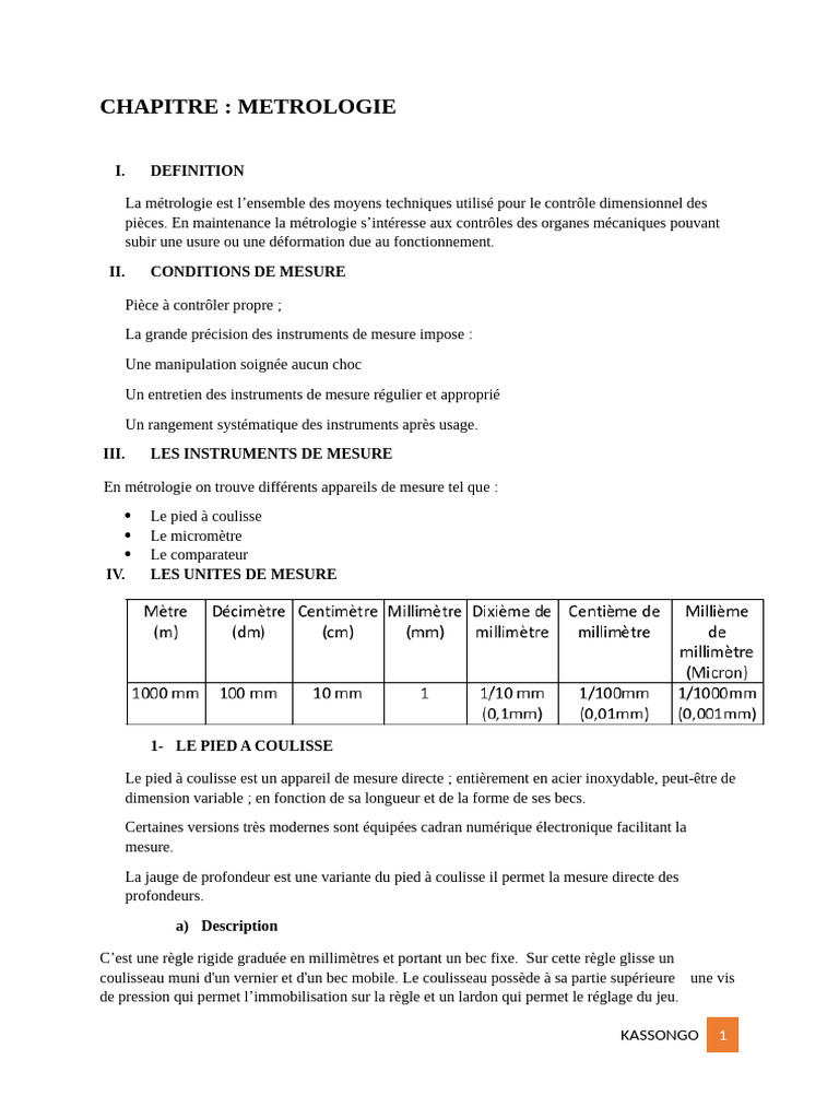 Introduction à la métrologie et ses outils | PDF | Métrologie