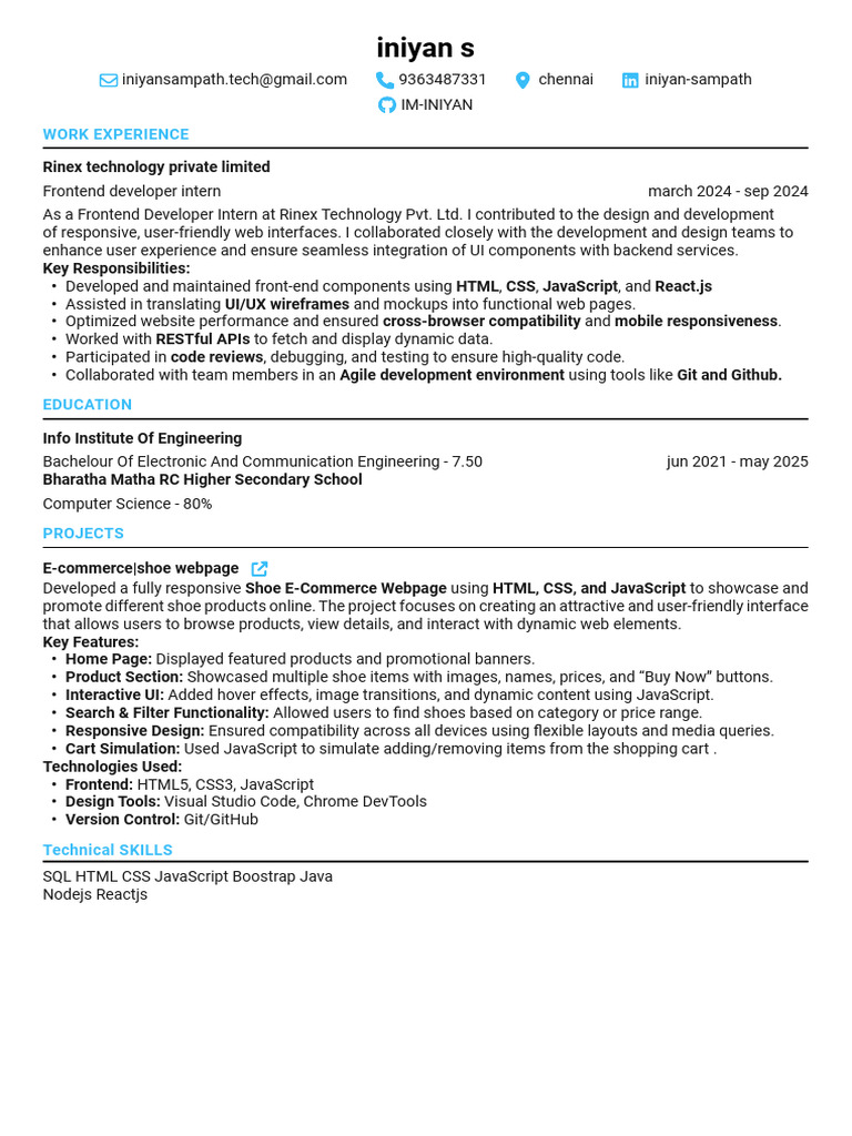 Iniyan s - Resume | PDF | World Wide Web | Internet & Web