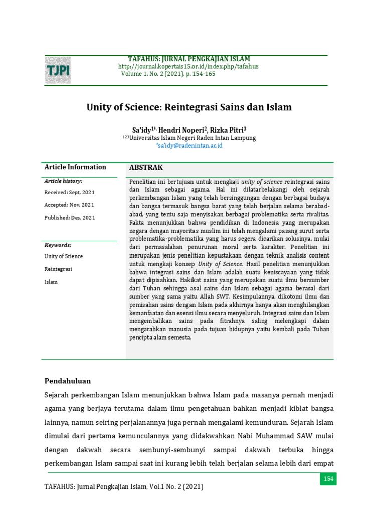 Integrasi Sains dan Islam dalam Pendidikan | PDF