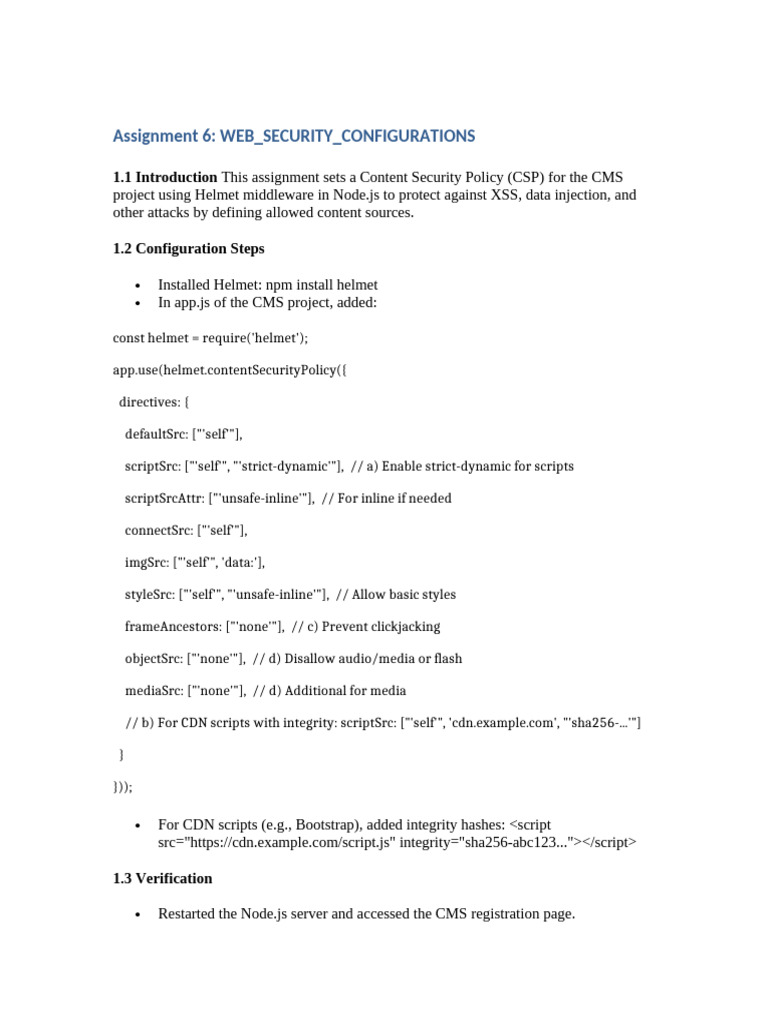 Assignment6 Web Security Configurations | PDF