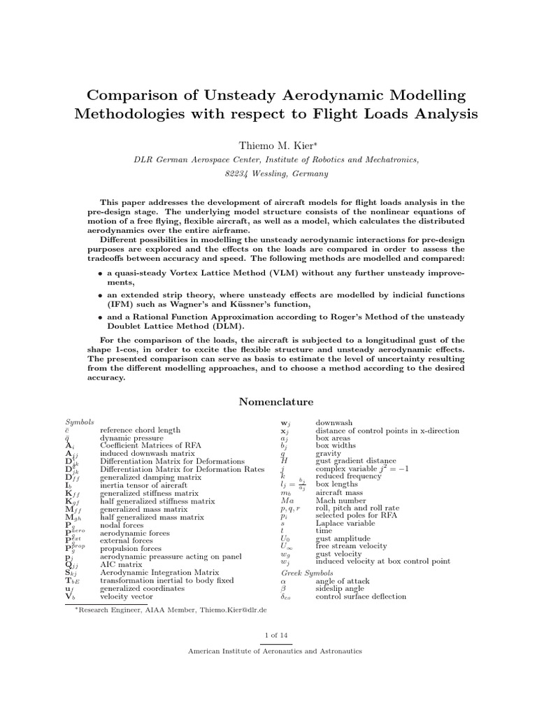 Unsteady Aerodynamic Modeling for Flight Loads | PDF | Lift (Force ...