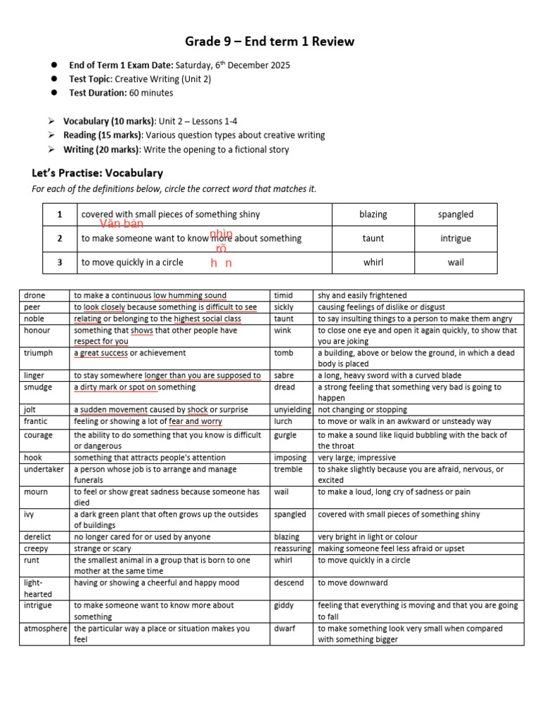 Grade 9 Creative Writing Exam Review | PDF