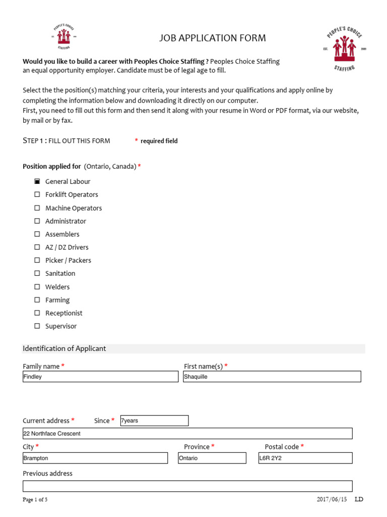 Job Application - People's Choice Staffing | PDF | Criminal Record ...