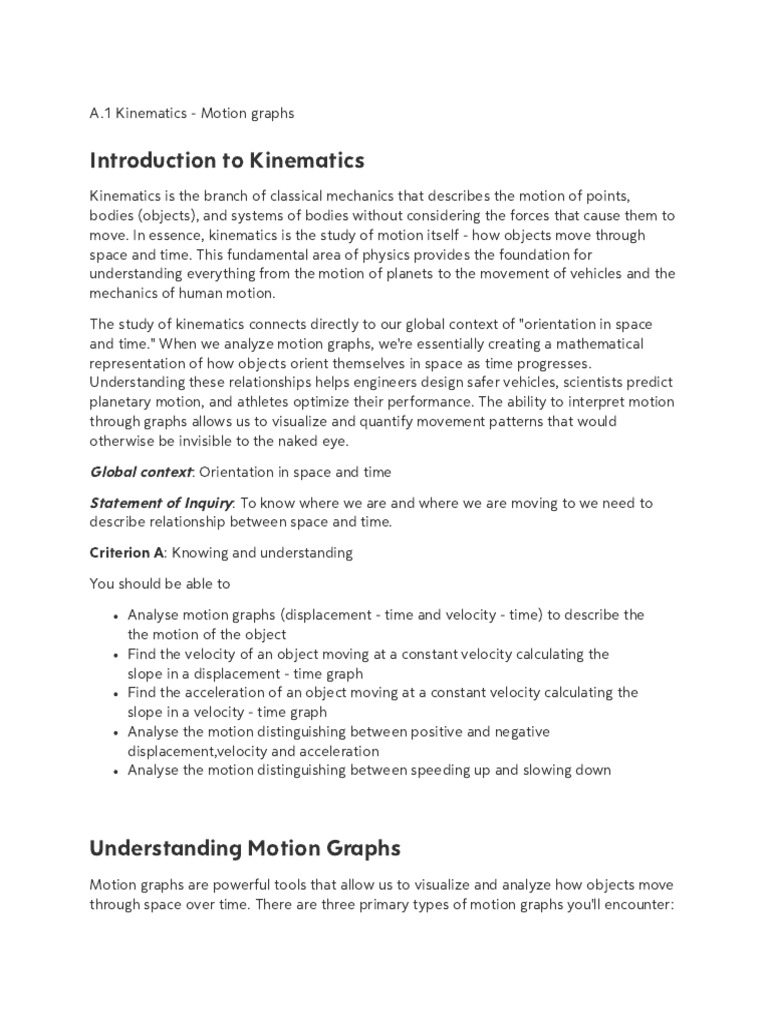 Kinematics: Understanding Motion Graphs | PDF | Acceleration | Velocity
