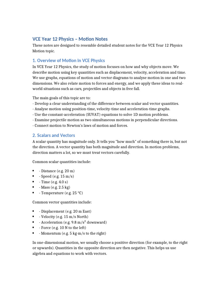 VCE Year 12 Physics Motion Overview | PDF | Velocity | Acceleration
