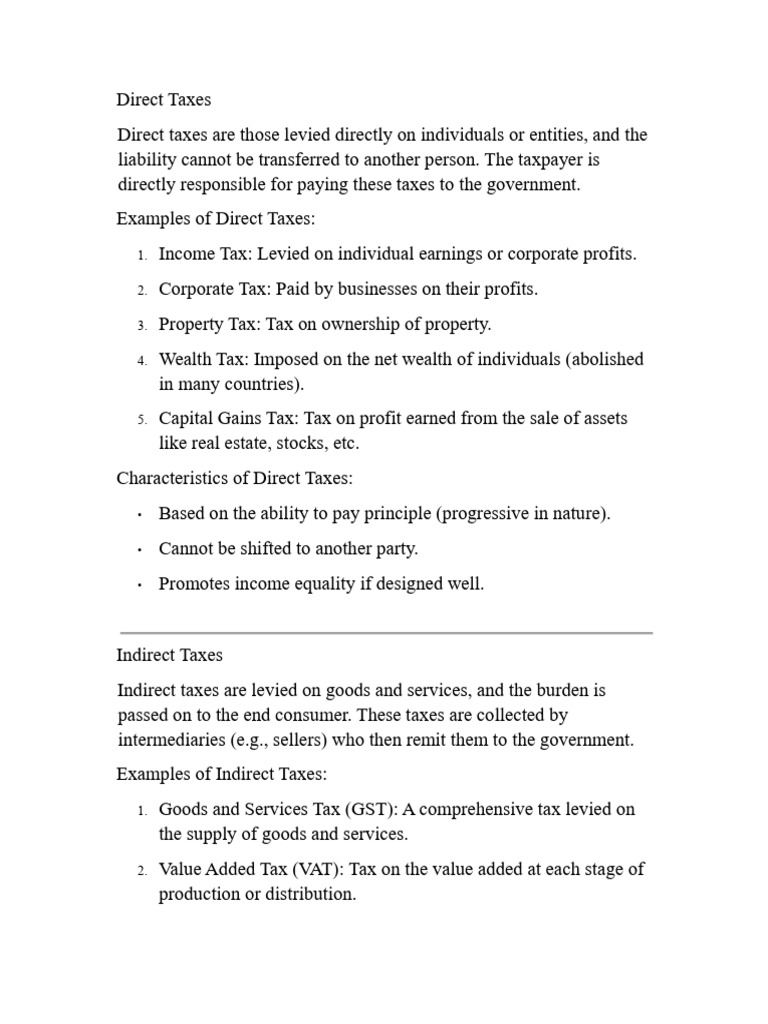 Direct vs Indirect Taxes Explained | PDF | Depreciation | Taxes