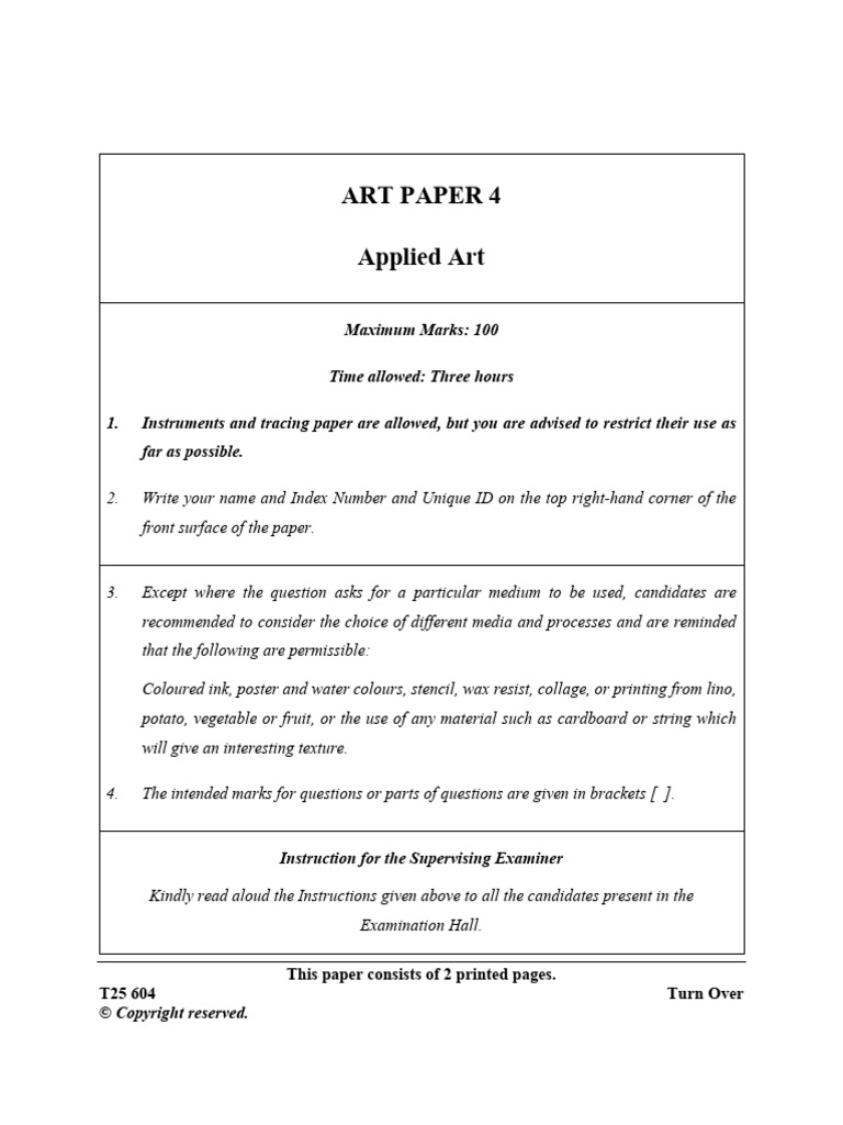 Applied Art Exam Instructions and Tasks | PDF