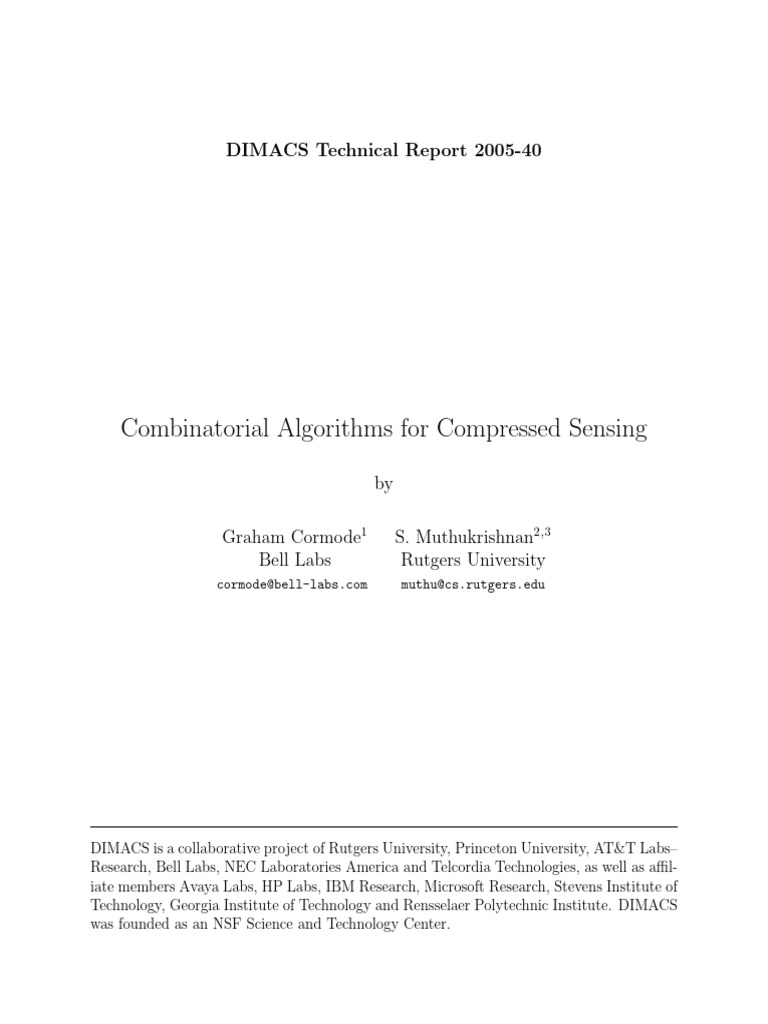 Combinatorial Algorithms in Compressed Sensing | PDF | Matrix ...