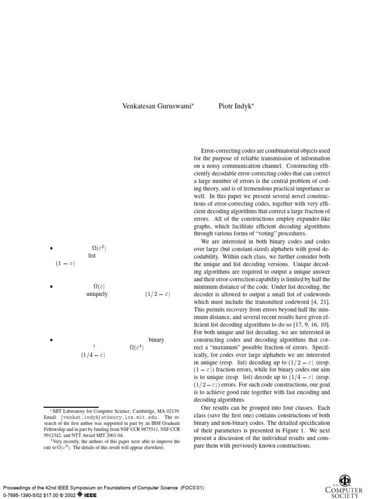 Efficient Decodable Codes via Expanders | PDF | Time Complexity | Code