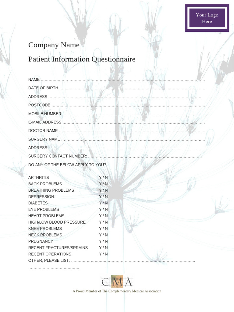 Patient Information Questionnaire Form | PDF