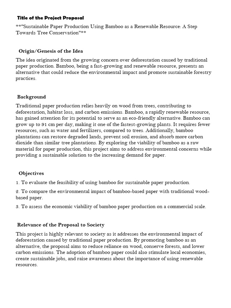 Title of The Project Proposal | PDF | Pulp (Paper) | Sustainability