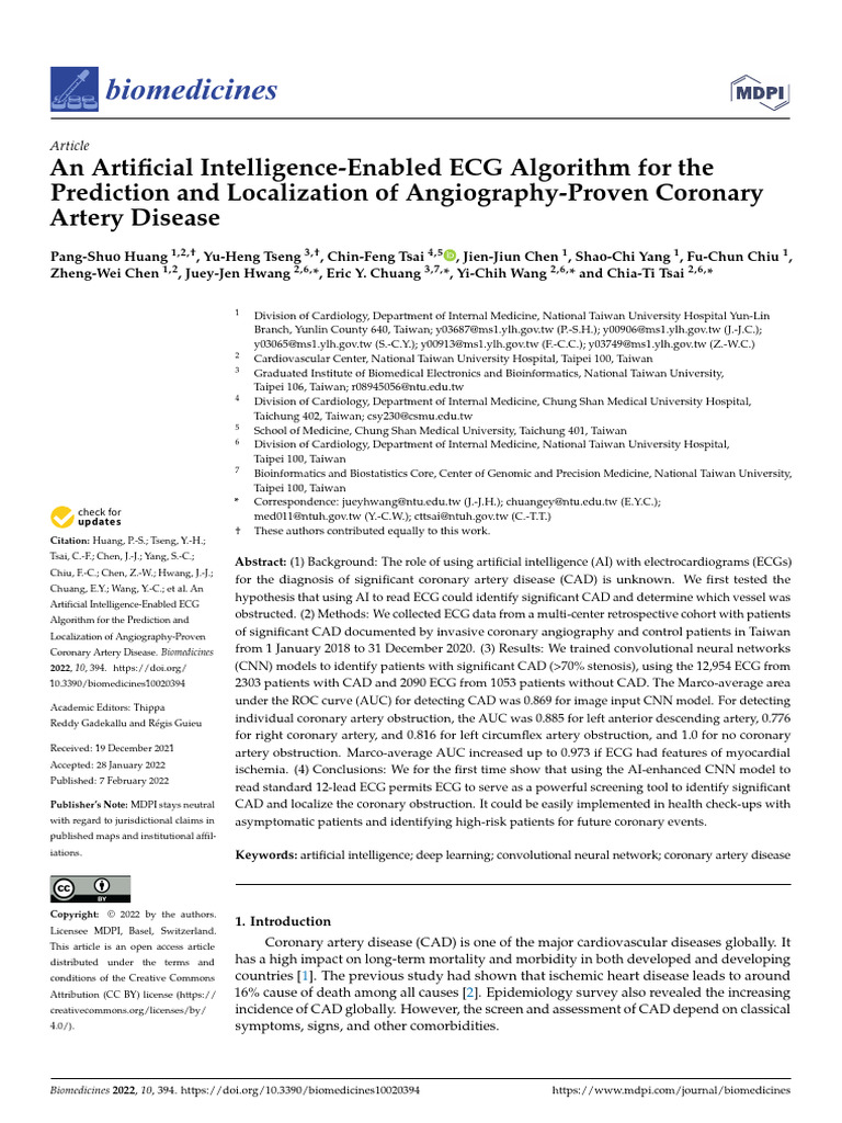 AI ECG Algorithm for Coronary Disease Detection | PDF ...