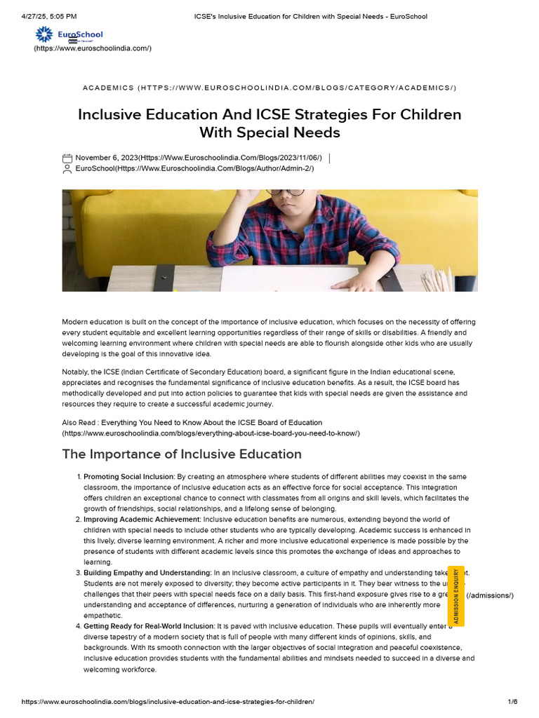 EuroSchool-ICSE's Inclusive Education for Children With Special Needs ...