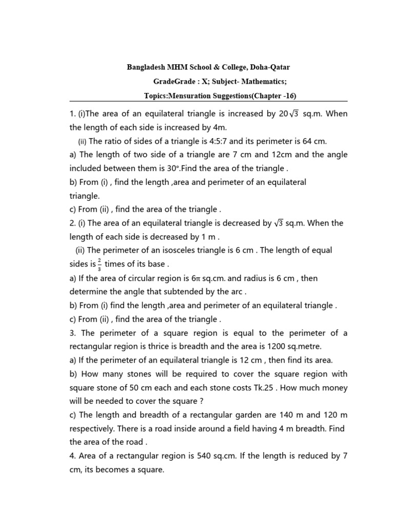 Mensuration Suggestions | PDF | Area | Triangle