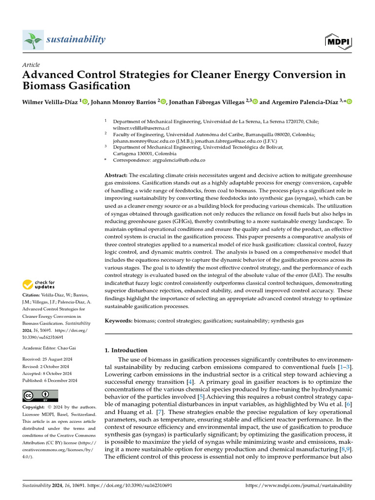 Advanced Control Strategies for Cleaner Energy Conversion in Biomass ...