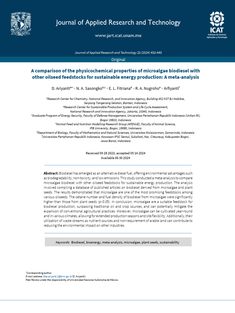 Journal of Applied Research and Technology | PDF | Biodiesel | Algae Fuel