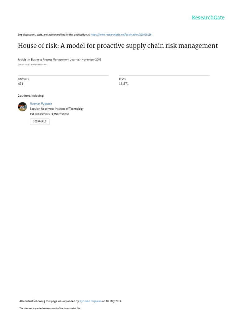 Proactive Supply Chain Risk Management Model | PDF | Risk | Risk Management