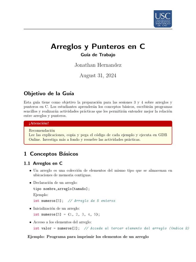 Guia - Arreglos y Punteros | PDF | Puntero (Programación de computadora ...